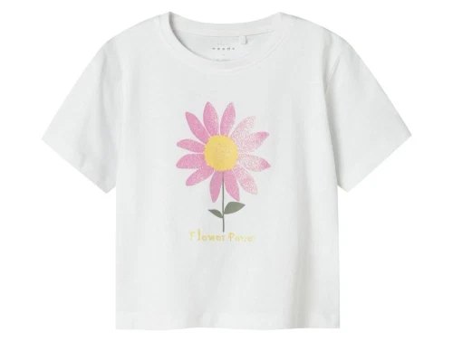 hvid t-shirt fra Name it med en blomst på maven Name It 13241599 bright white flower